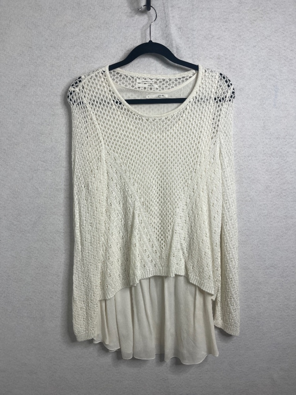 Anthropologie Cream Crochet Knit Layered Boho Sweater Blouse
